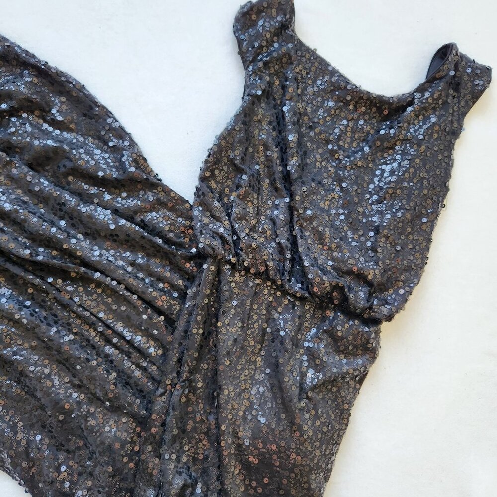 David's Bridal Long Black Sequin Sleeveless Gown Dress Formal Prom Wedding Glam - Picture 3 of 13